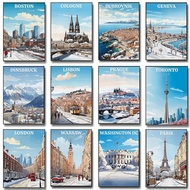 City Snow Scenery in Winter Posters Cotswolds Travel Prints Amsterdam Canvas Painting Wall Art Pictu
