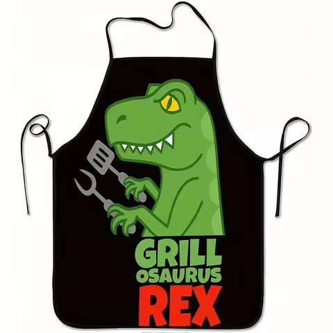 1 Piece of Fun Animal-Themed Apron with a "Green Bbq T-Rex Chef" Retro Design, Unisex, Perfect for C