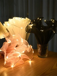 1入組波浪型led串燈包裝花束,28cm×2.5碼發光波浪紗包裝花紗,花束包裝紙花diy材料,適用於生日、紀念日、情人節禮物、泰迪熊花束玫瑰包裝材料