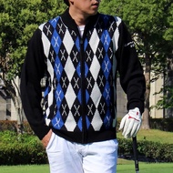 GIORNO SEVEN Men's Argyle Knit Sweater Full Zip Golf Wear