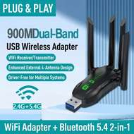 AX900 WiFi 6 USB Adapter Bluetooth 5.4 Dual Band 2.4G 5G Antennas WiFi6 USB Network Receiver Dongle 