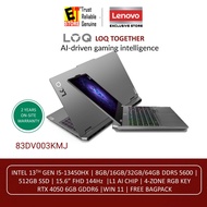 LENOVO LAPTOP LOQ AI GAMING 83DV003KMJ (I5-13450HX/8GB OR 16GB DDR5/512GB/15.6FHD 144HZ/6GB RTX4050/AI CHIP/RGB/W11/BAG)