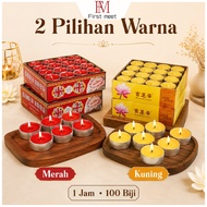 100PCS Red Yellow Ghee Candle 1 Hour Tealight Lilin Ghee untuk Prayer Temple Altar Home Worship Offe