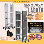 16 STEP (4.7M) / 12 STEP (3.7M) Aluminium Multipurpose Ladder Aluminium Folding Double Sided Work La