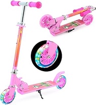 TENBOOM Scooter for Kids Ages 3-8 - Kids Kick Scooters with Led Light Up Wheels &amp; 3 Levels Adjustable Handlebar, Lightweight Foldable 2 Wheel Girly Pink Scooter