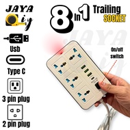 [8 in 1] USB TYPE-C Extension Plug Power Socket Trailing Plug With 2 USB Ports Elektrik Soket Extens