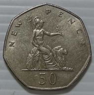 เหรียญต่างประเทศ อังกฤษ 50 เพนนี (New Pence) สภาพพอสวย หายาก น่าสะสม