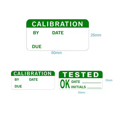 CALIBRATION BY DATE DUE TESTED INITIALS Inspection Record Label Writable Paper Sticker Office Factor