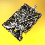 Necklace pendant with a flying dragon design, men's vintage style pendant featuring Guan Yu, a Buddh