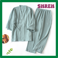 SHREH ชุดกิโมโนญี่ปุ่น100% ชุดนอนผ้าคอตตอน2ชิ้น Yukata ชุดไอน้ำเหงื่อสำหรับทั้งหญิงและชายหลวมชุดบริก