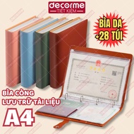 Decorme A4 leather-bound notebook for documents. Notebook with zip bag for storing papers, files, do