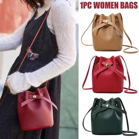 Hand Bag Ladies Women's Crossbody Bags Large Capacity PU Leather Bucket Bag Portable Cross Body Buck