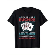 Funny Euchre Partner Card Game T Shirt Cotton sm Unisex Casual Tee with Humorous Good Hand Slogan Ca
