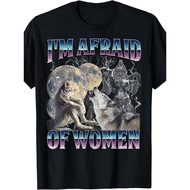 Mens Im Afraid Of Women Funny Werewolf Alpha Wolf Meme Graphic T-Shirt - Cotton Short S
