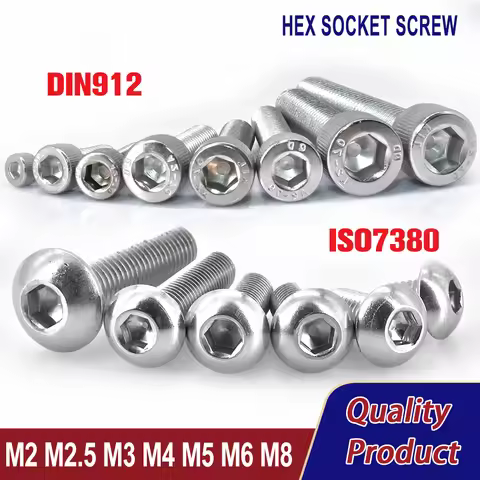 5-150pcs A2 Allen Bolts Round 304 Stainless Steel ISO7380 DIN912 Hexagon Socket Head Cap Screws M2 M