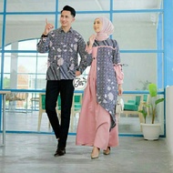 jtr couple gamis batik kombinasi polos couple pesta baju kondangan - kemeja dusty l