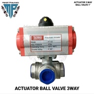 Actuator Ball Valve 3 Way Type L Port Single Acting Size 1 Inch