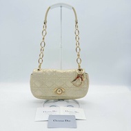 DIOR 經典 香檳金 虅格紋 鏈條 斜背包 晚宴包