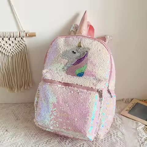 Kids' Unicorn Backpack - Lightweight Large Capacity Glitter Sequin Backpack for Girls