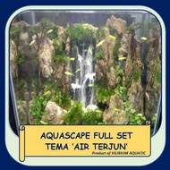 DEKORASI AQUASCAPE FULL SET - TEMA AIR TERJUN (!!!BONUS IKAN HIAS!!!)