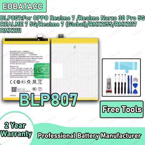 100% New Zero Cycle BLP807 Battery For OPPO Realme 7/Realme Narzo 30 Pro 5G/REALME 7 5G/RMX2155/PMX2