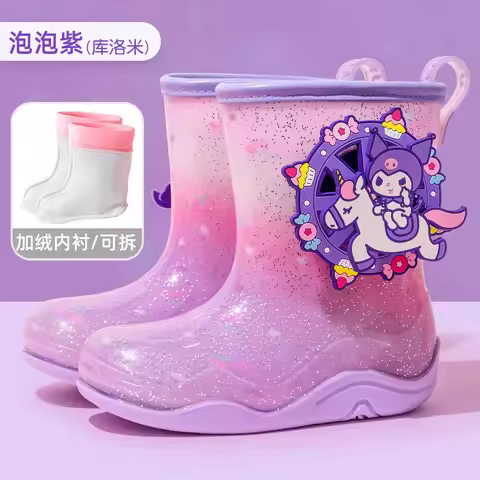 New Original Sanrio cartoon girls Hello Kitty Kuromi Rain boots with covers soft Boots shoes