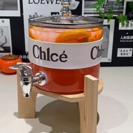 .Glass Water Bottle with Faucet and Wooden Base, Bear Lid Water Bottle Capacity 2300ML and 2200ML (s