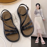 Women's flat sandals with thin puffy straps and diagonal hips - DB018