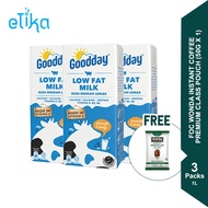 Goodday UHT Low Fat Milk (1L x 3) (exp: 22.8.23) +Free Wonda Instant Coffee premium Class Pouch (50g x 1) (exp:23.10.23)