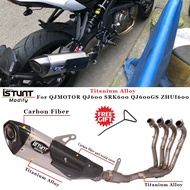 Motorcycle Exhaust Full System Modified Escape Titanium alloy front Middle Link Pipe Muffler For QJMOTOR QJ600 SRK600 QJ