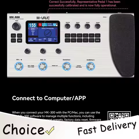 M-VAVE MK-300 AI Guitar Bass Multi-Effect Processor 150s Looper 128 Drums MIDI DAW 120AMP 10h Batter
