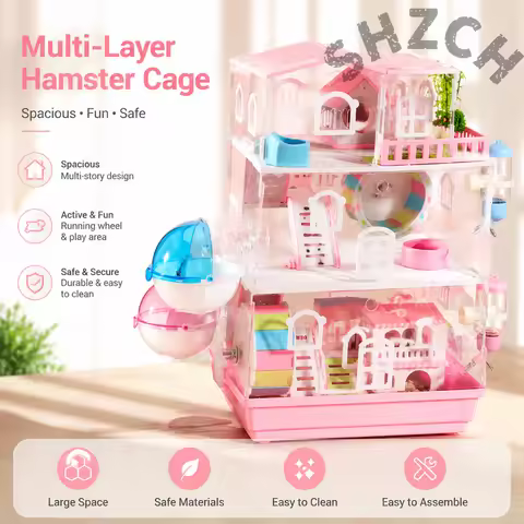 Acrylic Multi-Level Small Animal Habitat for Hamsters, Guinea Pigs, Hedgehogs & Rabbits – Transparen