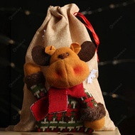Christmas Linen Drawstring Apple Bag Children Candy Gift Bag Decor (Elk)