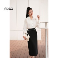 Chân váy công sở dáng bút chì phối line trắng SIXDO (Black Raw Pencil Skirt)