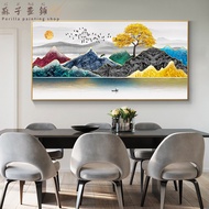 Chinese abstract golden tree bird mountain lake boat figure landscape canvas painting wall art poste