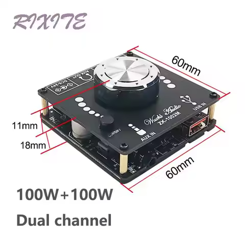 100W+100W Bluetooth 5.0 Double Channel Power Audio Amplifier Board Stereo AMP Sound Amplifier Home T