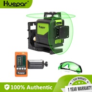 Huepar Green Beam 360 Degree Cross Line Laser Level+Laser Receiver+Laser Glasses