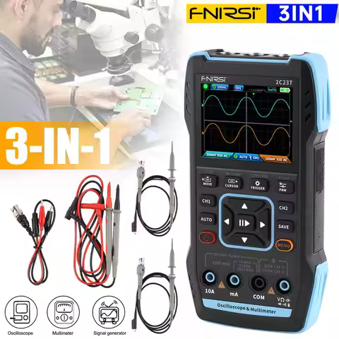 FNIRSI® 2C23T Handheld Dual Channel 3-in-1 10MHz 50MS/s Oscilloscope Multimeter DDS Function Generat