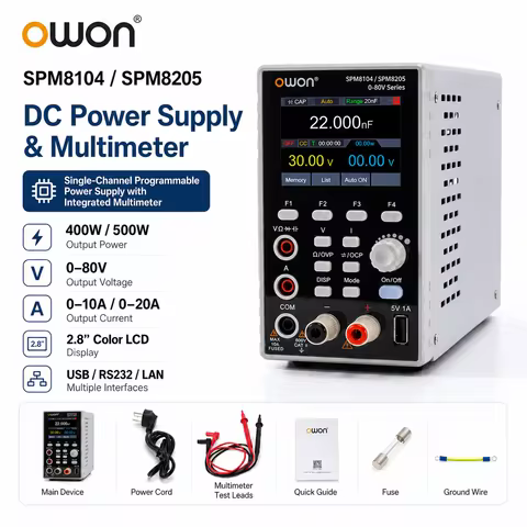 OWON SPM8104 SPM8205 Programmable DC Power Supply 80V 10A/20A 400W/500W 4.5-Digit Multimeter USB RS2