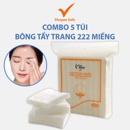 Combo of 5 bags of Lameila 3-layer cotton makeup remover pads, 222 pieces, genuine new model A72