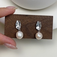 sterling silver 925 original earrings white gold 18k pawnable Korean pleated Nanyang pearl white ear