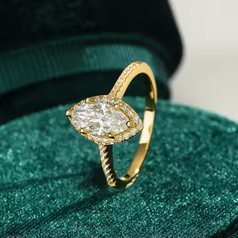 Women's AU999 Real Gold Ring Magnolia ring ring heart-shaped plated 24K gold mossanite 1 carat