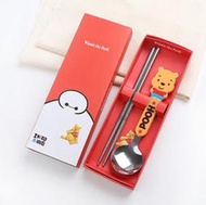 【樂雜】╭☆全新++小熊維尼 卡通不鏽鋼筷子湯匙2件餐具套裝 環保攜式餐具盒組