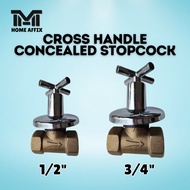 Cross Handle Concealed Stopcock Stop Cock Shower Valve  (1/2" & 3/4")