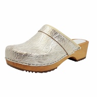 Bjork Maja Wood Open Back Leather Clogs