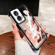 YBD Case For Motorola Moto Edge 50 Fusion G60 G60S G40 Fusion Floral Pink Bear Clear Drop-Resistant 