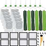 29 Pack Replacement Parts for iRobot Roomba E/i/j Series, E5 E6 E7 i2 i3 i3+i4 i4+ i6 i6+ i7 i7+ i8 i8+/Plus, 3 sets of multi-surface rubber roller brush 8 filters 8 side brushes 10 vacuum bags