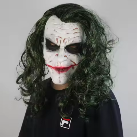 Latex Clown Mask The Dark Knight Bat Vs. Joker Cosplay Props Halloween Masks with Green Wig Headgear