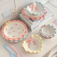 Princess Style Bow Plate Ceramic Plate Cute ins Style Plate High-value Fruit Plate Afternoon Tea Pla