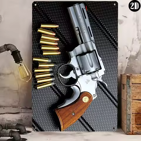 （2D Tin painting）Themed Metal Wall Decor,Bullets Design, Perfect for Outdoor Wall Art in Home, 2D Fl